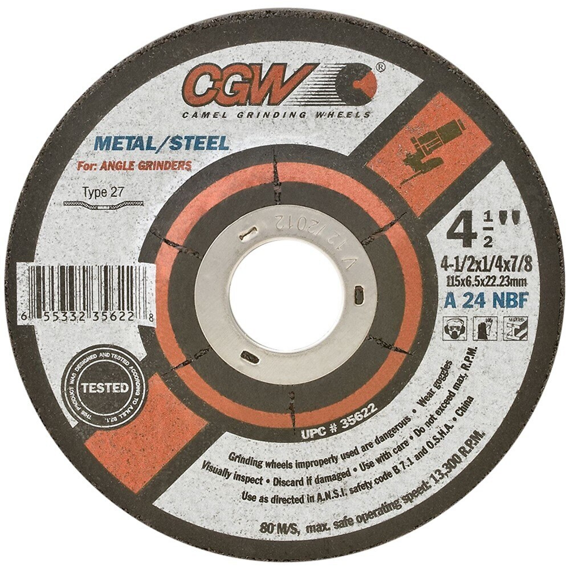 Camel Grinding Wheels, Type 27 Dep Cntr Wheels 1/4in. 7 x 1/4 x 5/811